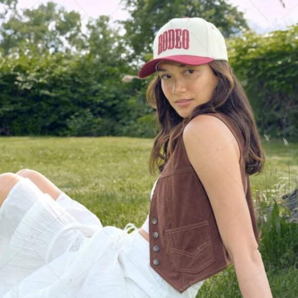 New Burgundy RODEO Trucker Hat Puff Embroidery Snapback Mesh Baseball Cap - Picture 1 of 3